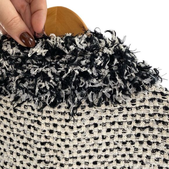 St. John Women’s 10 Fringe Trim‎ Boucle Tweed Blazer Overcoat Cream Black Artsy - Picture 6 of 11